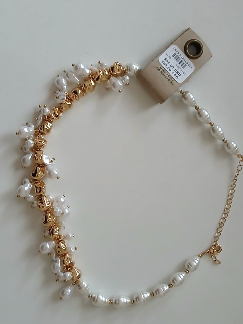 Anthropologie pearl & gold beads necklace new with tags